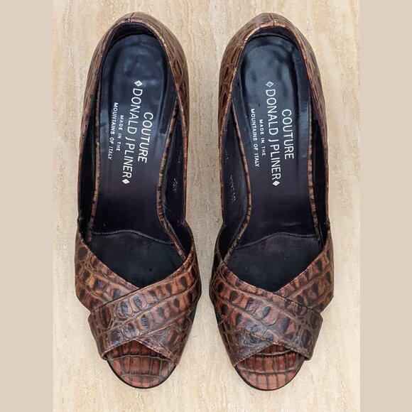 DONALD J PLINER Peep toe Animal Croc Print D'Orsay Pumps Made in Italy - Picture 2 of 4